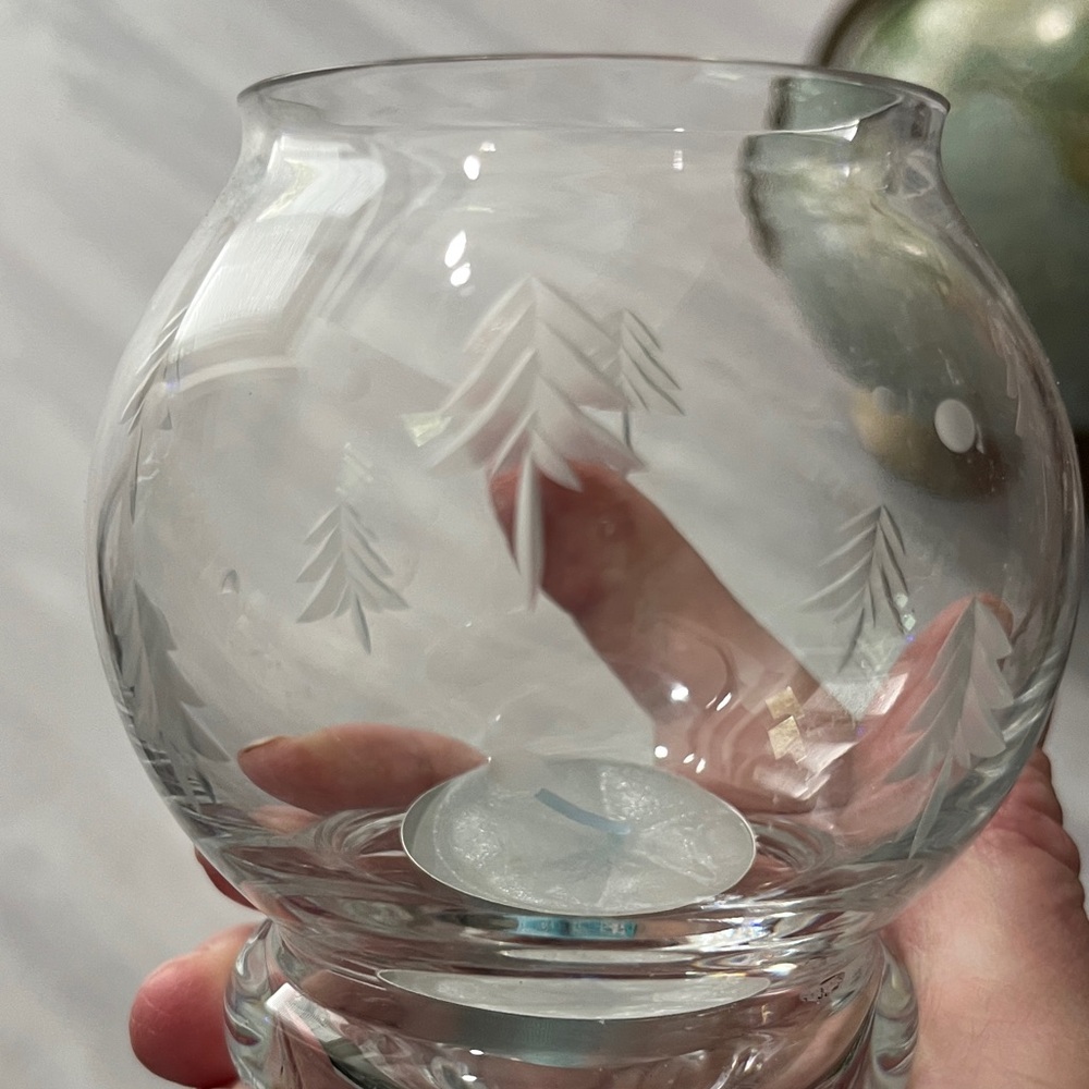 Mikasa Festive Glow Clear Glass Etched Globe Votive Holder VTG NIB
